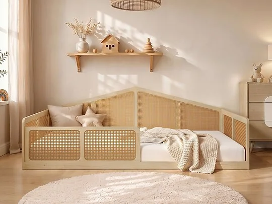 Flair Julian small double Montessori bed with rattan panels