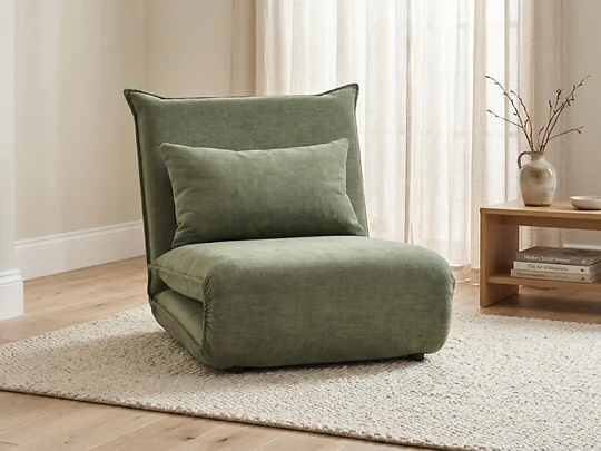 Kyoto Carter fold-out foam sofa bed upholstered in chenille with a removable cushion.