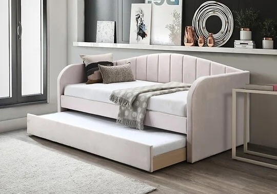 Grey velvet daybed with pull-out trundle  modern design by Flintshire Furniture