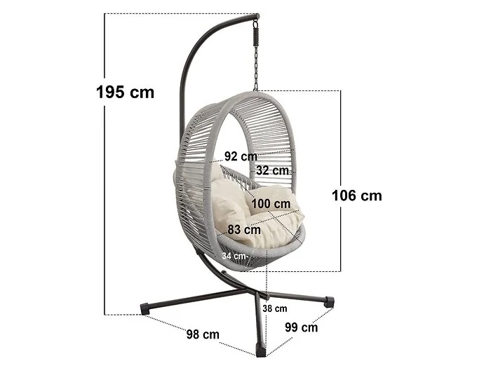 Dimensions diagram: SOLACE+CO Lana Garden Egg Chair Light Beige Rattan