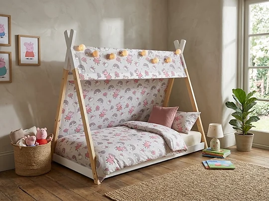 Kidsaw Jinsen Peppa Pig toddler house floor bed with colourful tent canopy for 70 x 140cm mattress