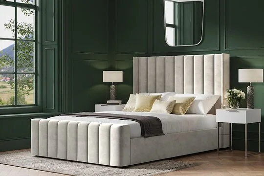 Emporia Beds Kilworth Grey Velvet Ottoman Bed with Winged Headboard