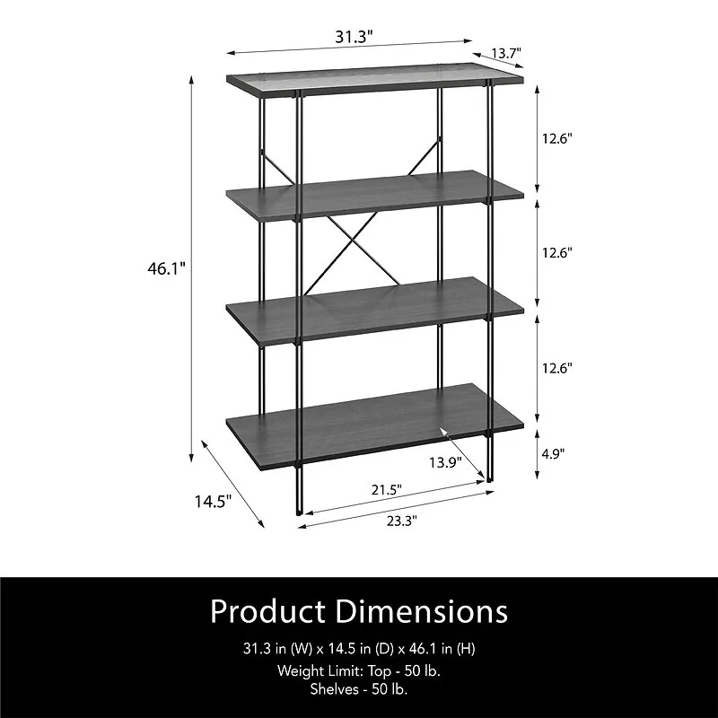 Dorel Wainwright 4 Shelf Bookcase Black Oak view 3