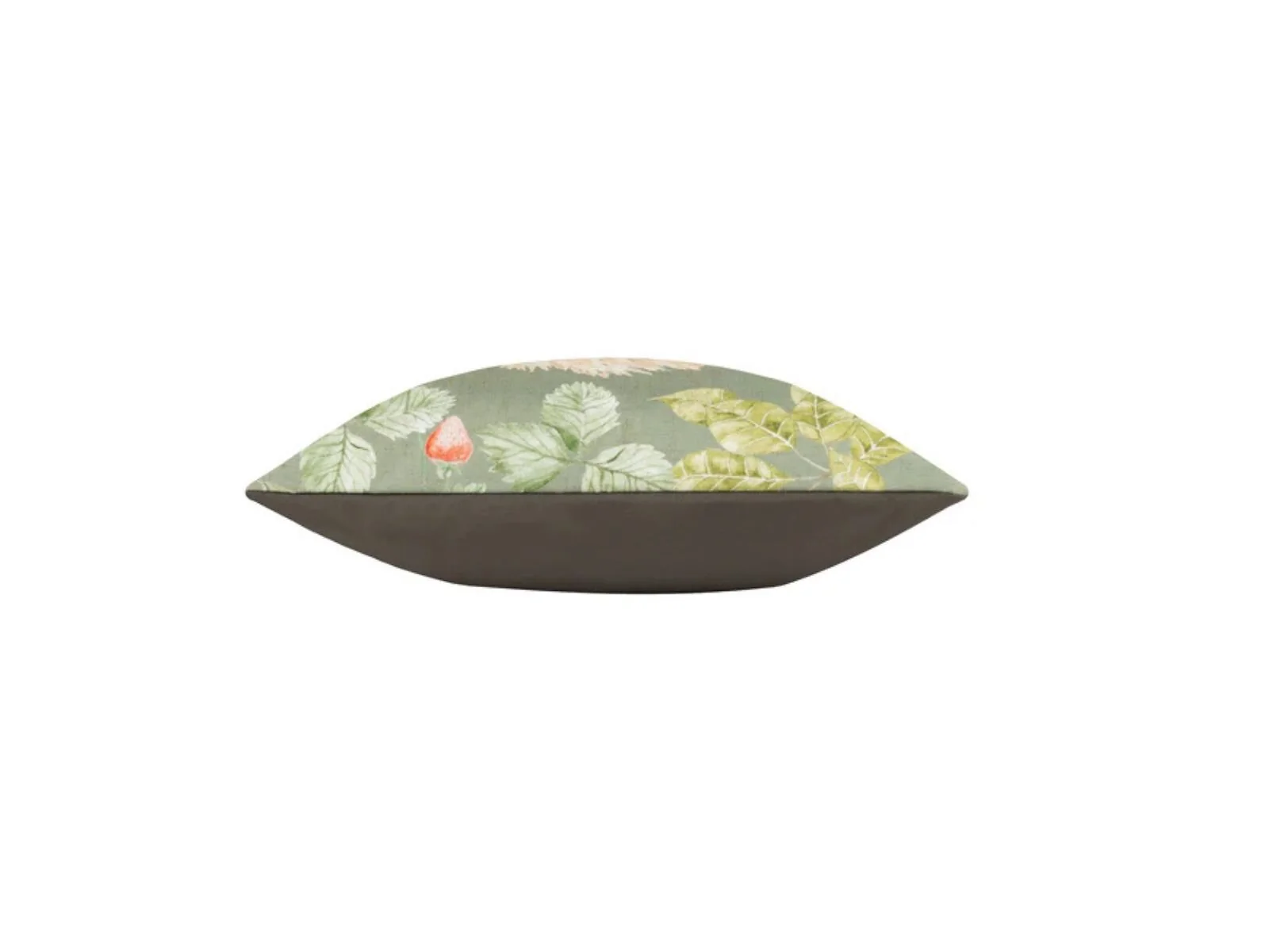 Evans Lichfield Grove Hedgehog olive outdoor cushion with strawberry orchard watercolour design