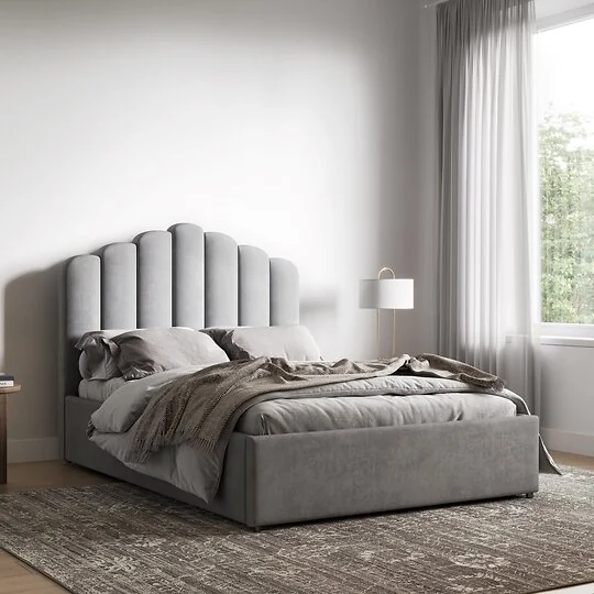 Flair Silver Velvet Poseidon Shell Ottoman Bed