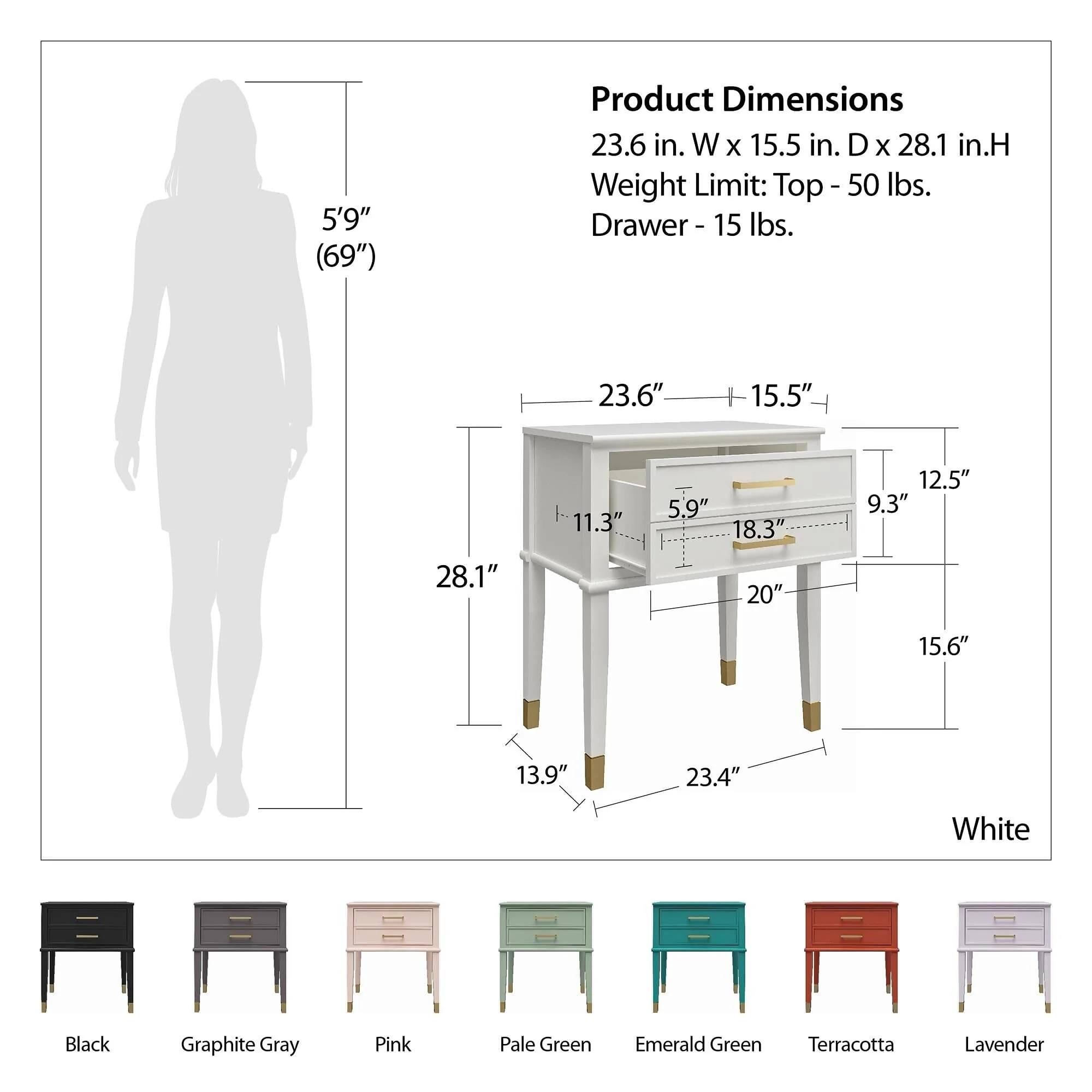 Dorel Westerleigh End Table White view 4