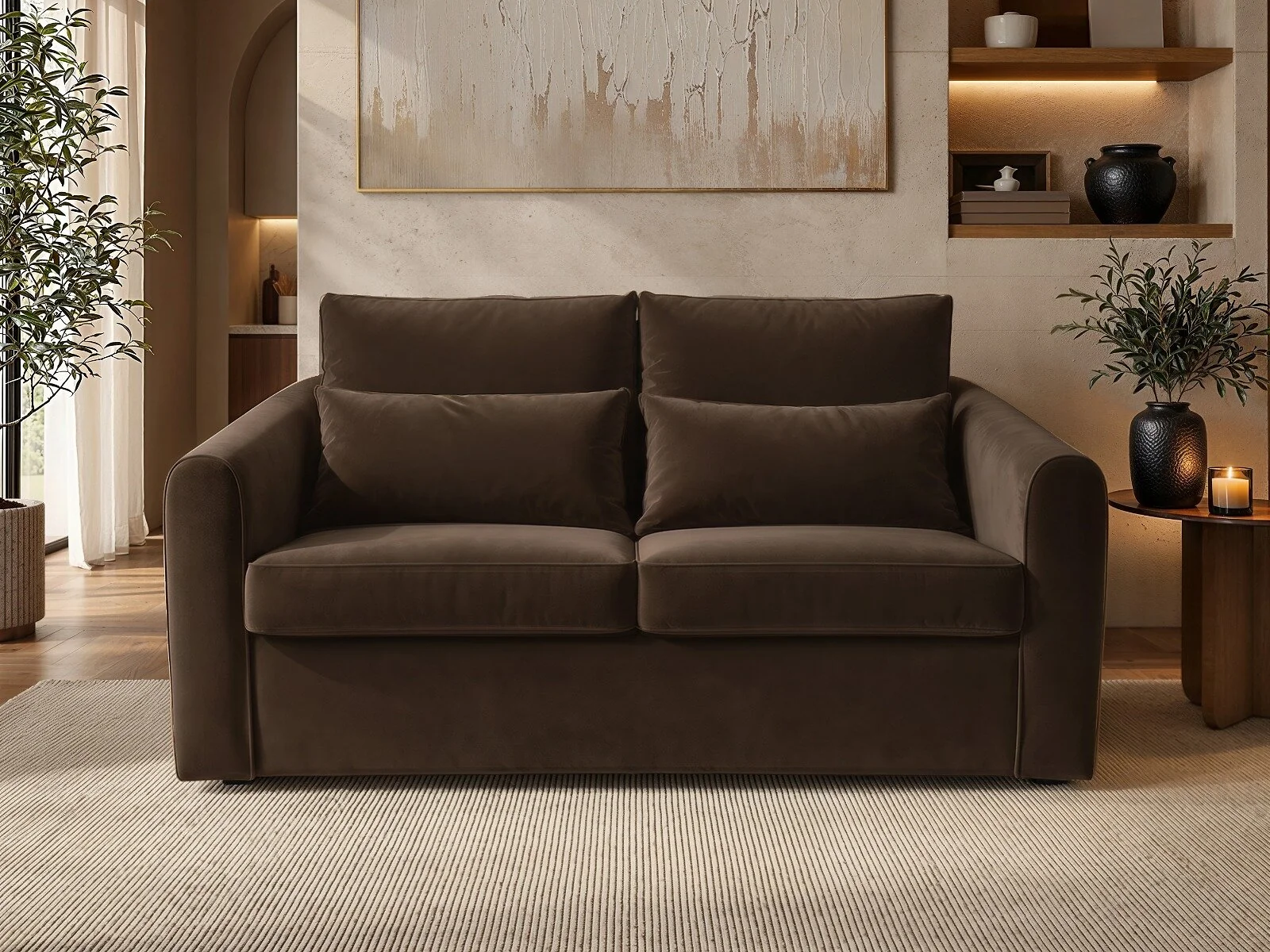 SOLACE+CO Rune brown velvet sofa bed