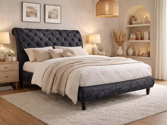 Time Living Venice crushed velvet sleigh bed frame