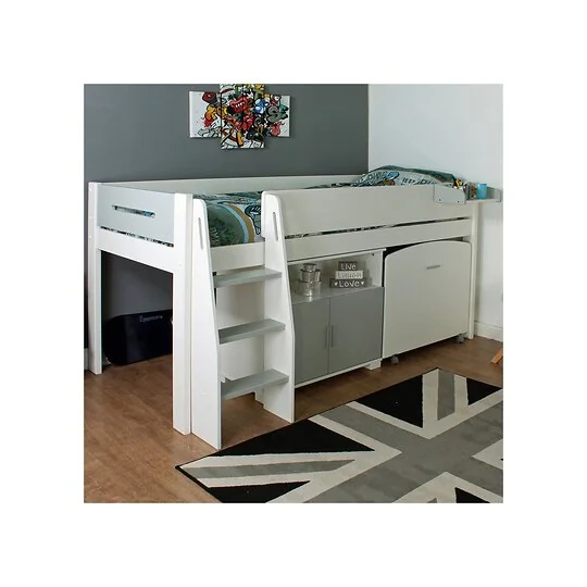 Urban Grey Midsleeper 2 Bed with Pull Out Desk and Cupboard