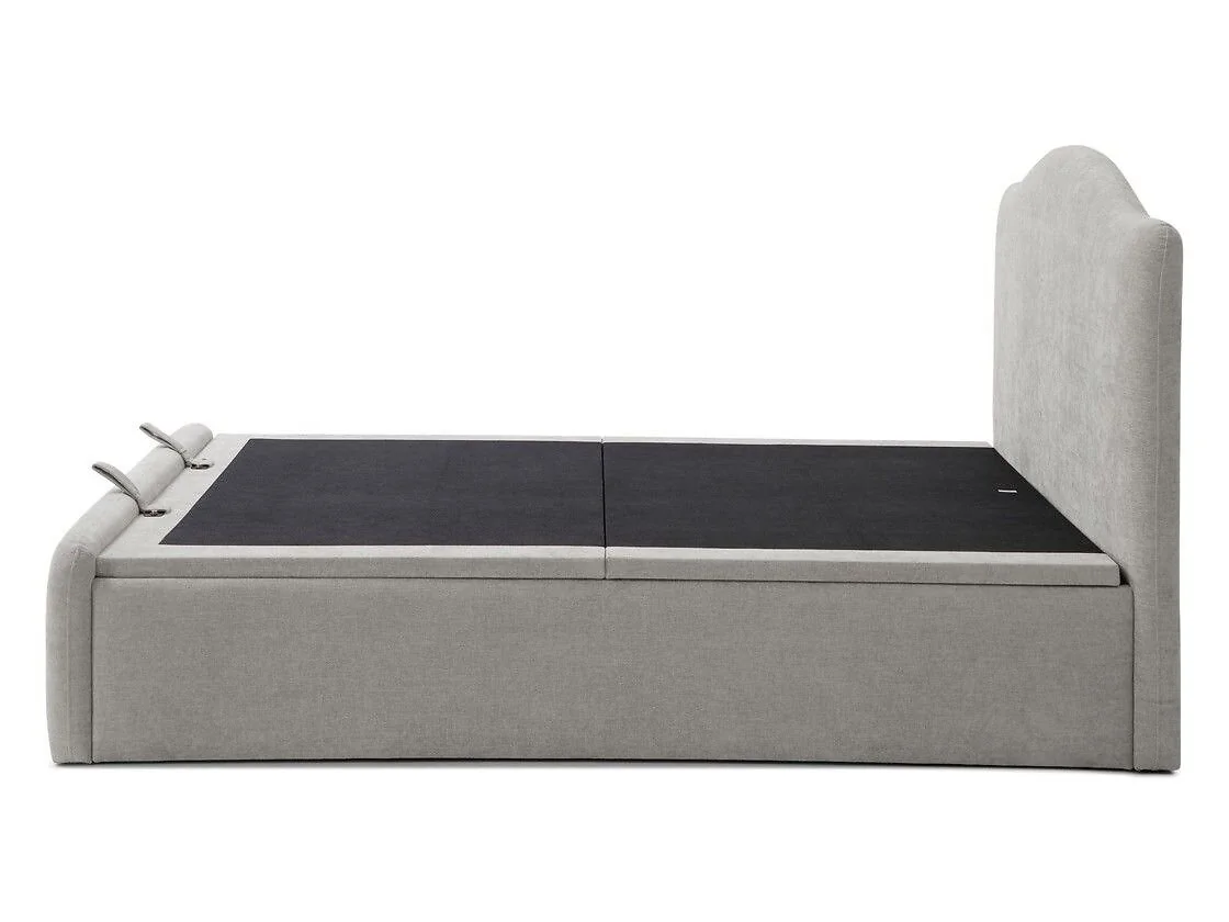 Kyoto Asher chenille ottoman bed with a gently curved headboard and seam detailing across the upholstered headboard and base.