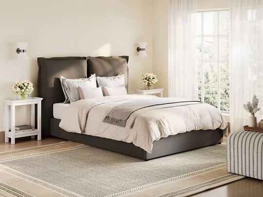 LPD Sunday upholstered bed linen with pillow style headboard