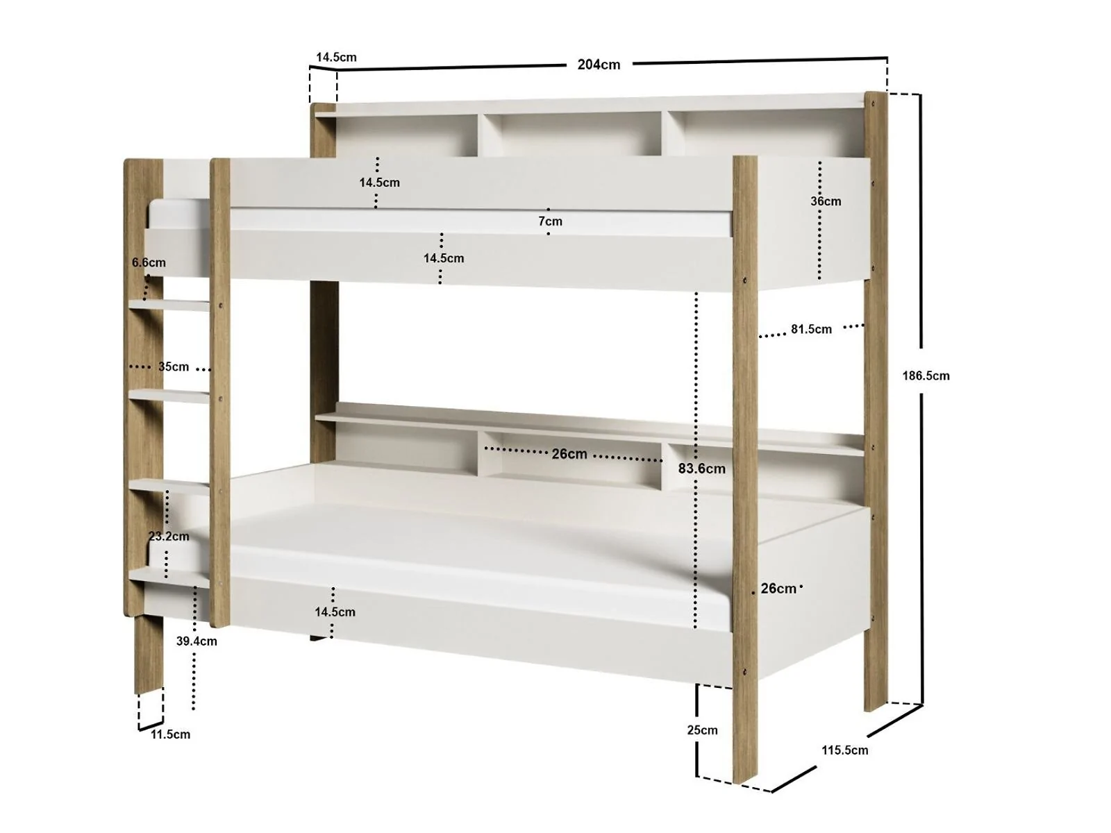 Noomi Bodie Bunk Bed with Shelves White Solid Wood (FSC-Certified) – view 13