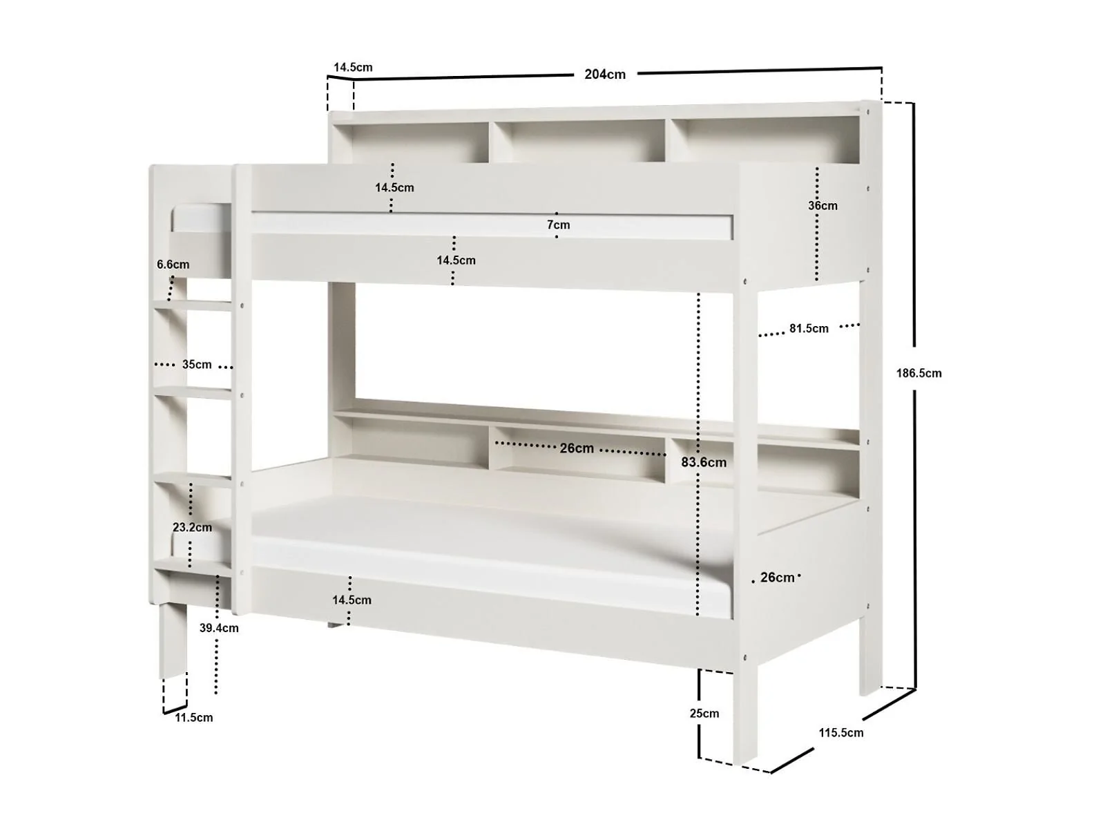 Noomi Bodie Bunk Bed with Shelves White Solid Wood (FSC-Certified) – view 8
