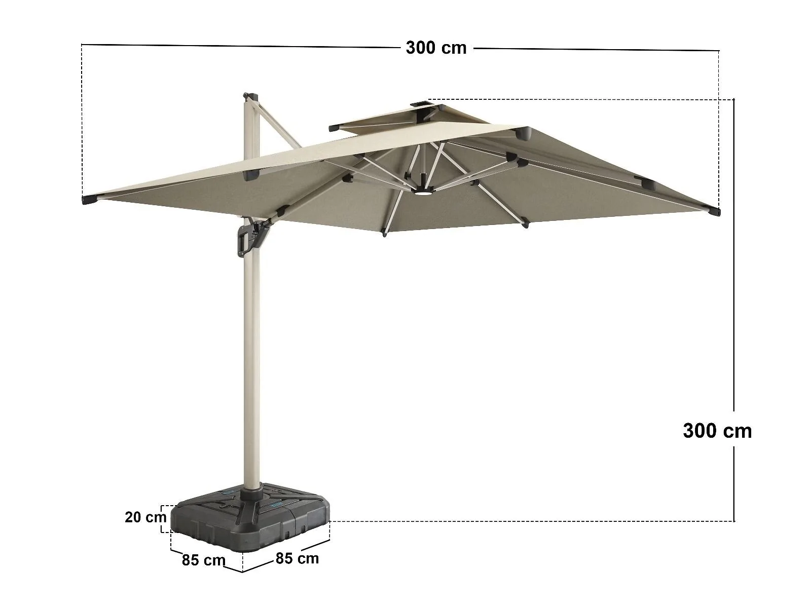 SOLACE+CO Soleil 3m square garden parasol with solar LED lights - view 18