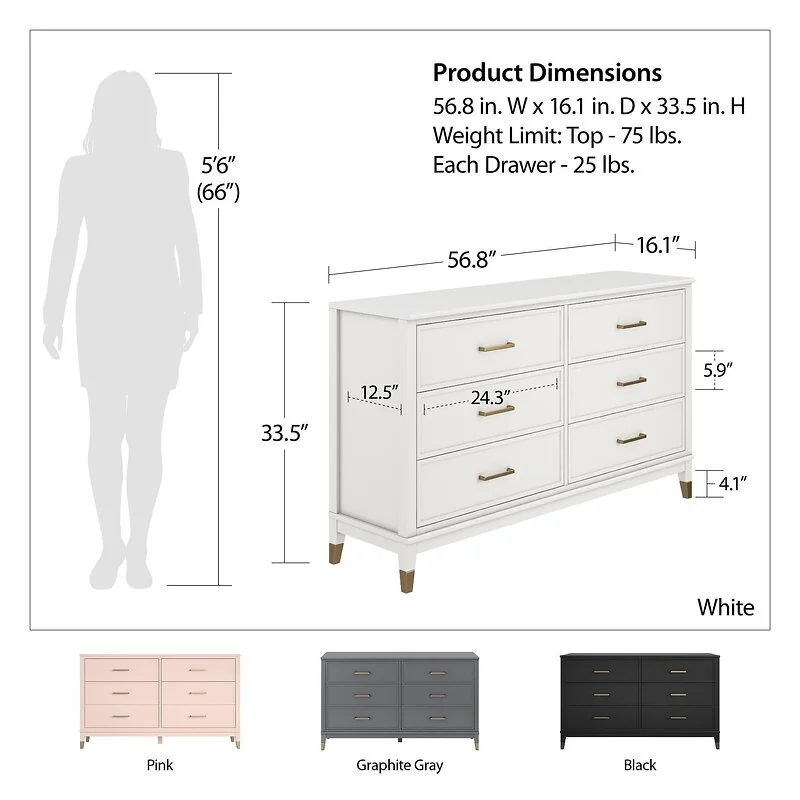 Dorel Westerleigh 6 Drawer Dresser view 3