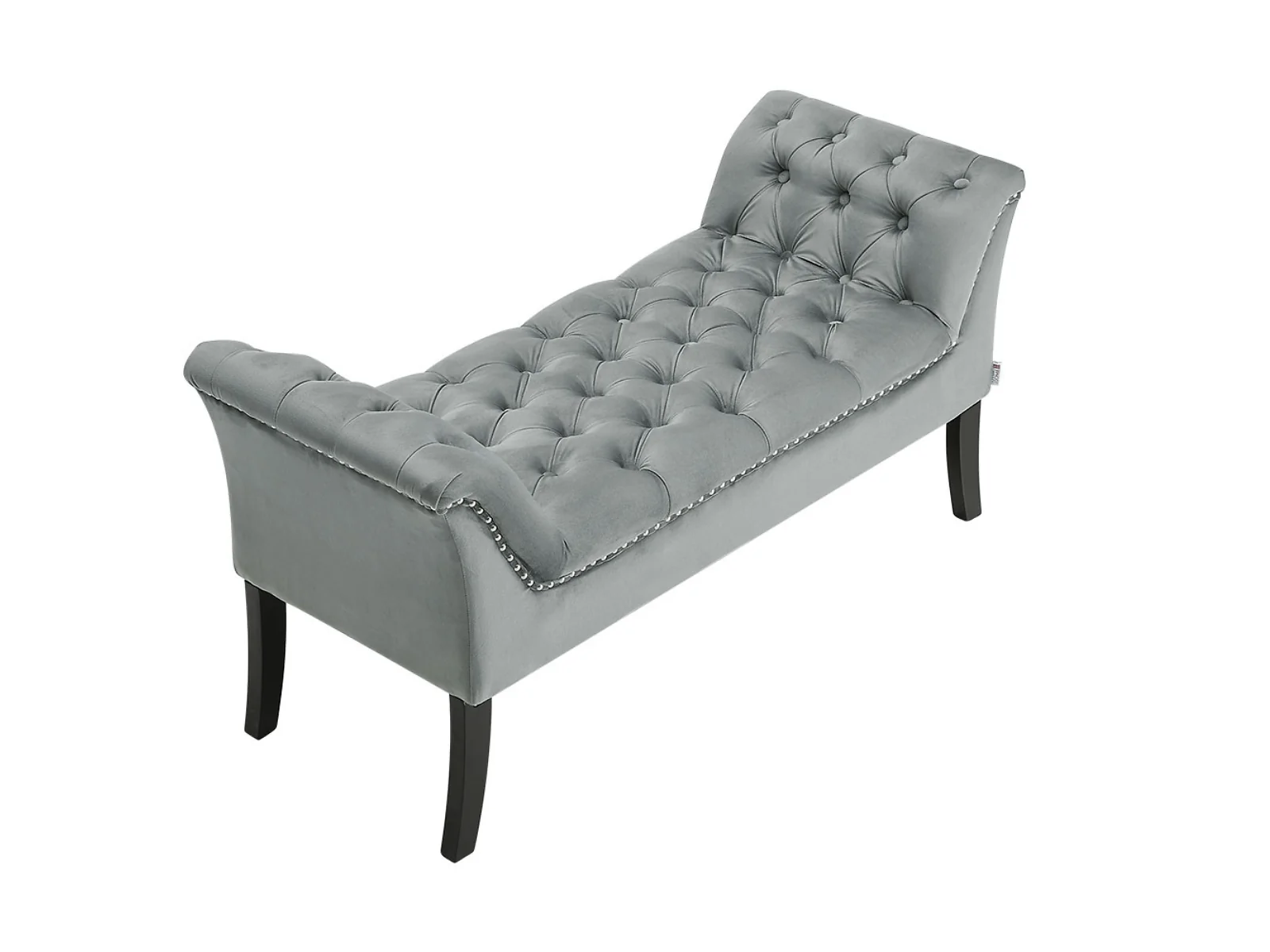 Living & Home Grey Velvet Buttoned Bed Bench with Armrests