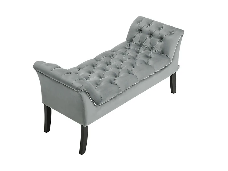 Living & Home Grey Velvet Buttoned Bed Bench with Armrests