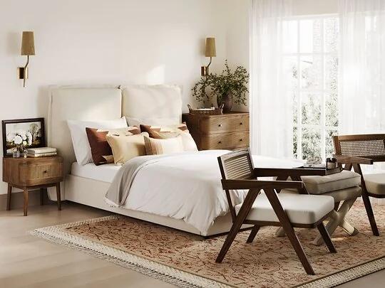 LPD Sunday upholstered bed linen with pillow style headboard