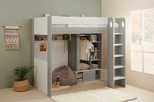 Flair Hampton high sleeper with wardrobe and storage