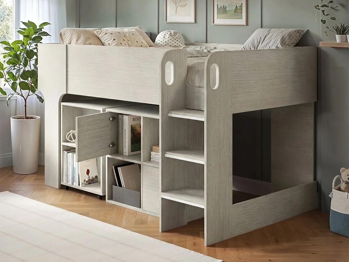 Flair Leo white oak mid sleeper with desk - view 2