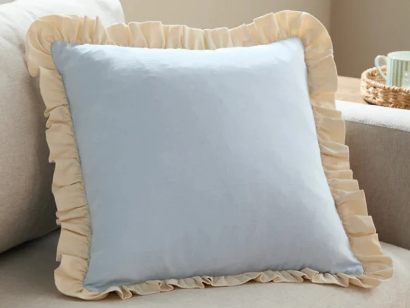Wylder Effie Cotton Slub Ruffle Feather Cushion
