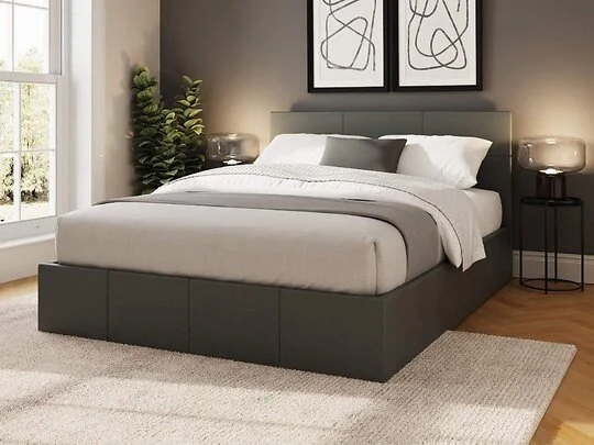 GFW End Lift Ottoman Storage Bed in Grey Fabric with Hydraulic Lift Storage