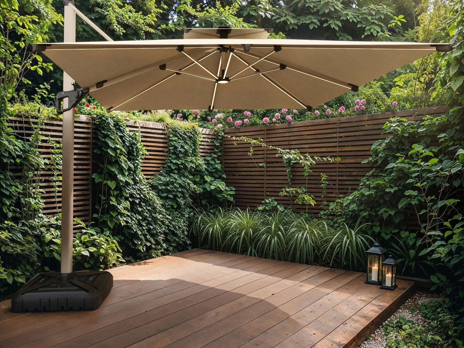 SOLACE+CO Soleil 3m square garden parasol with solar LED lights - view 6