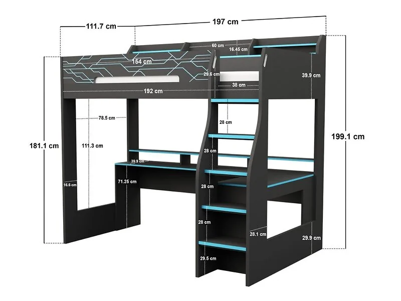 Recoil Ultimate Neon gaming high sleeper with desk - view 7