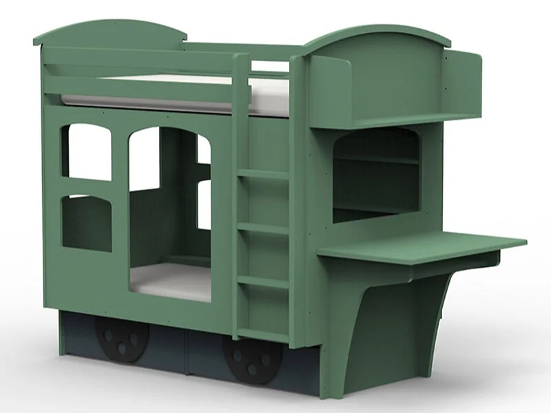 Wagon-style bunk bed with right-hand ladder
