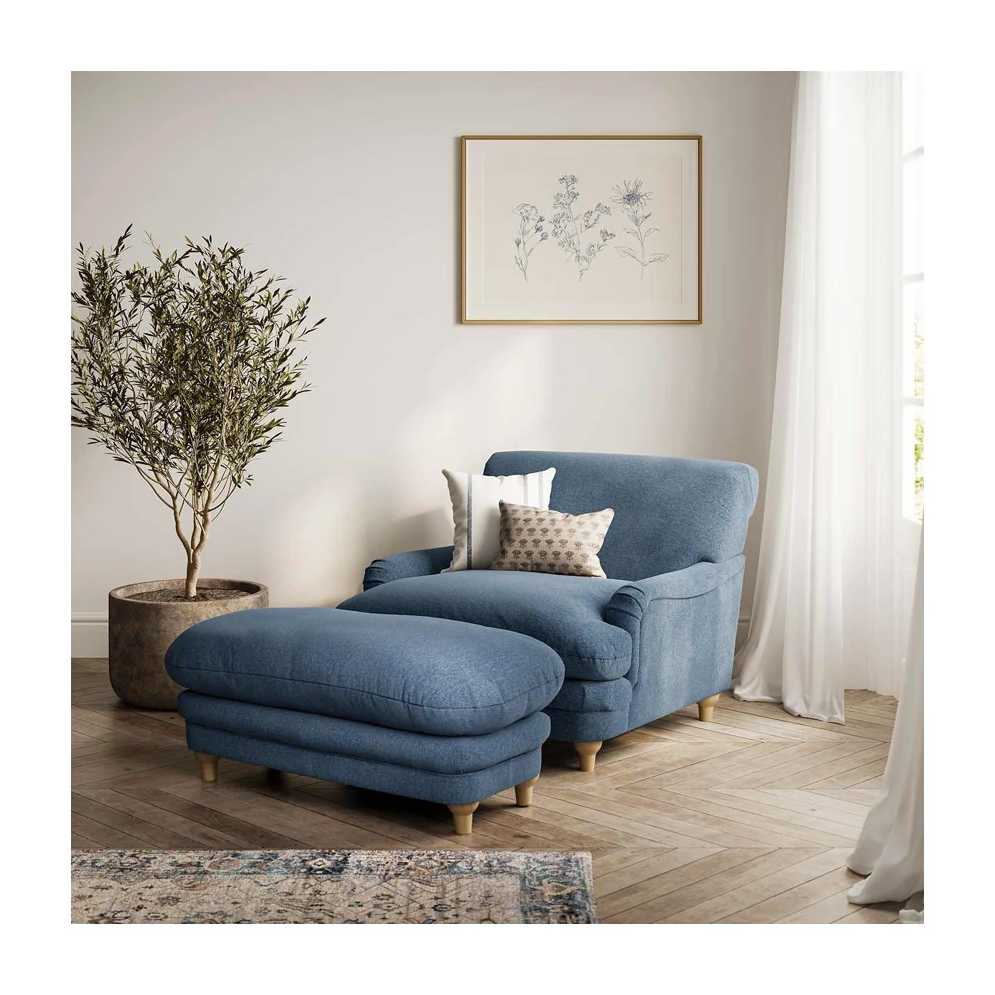 LPD Plumpton Footstool Denim Blue Weave image 4