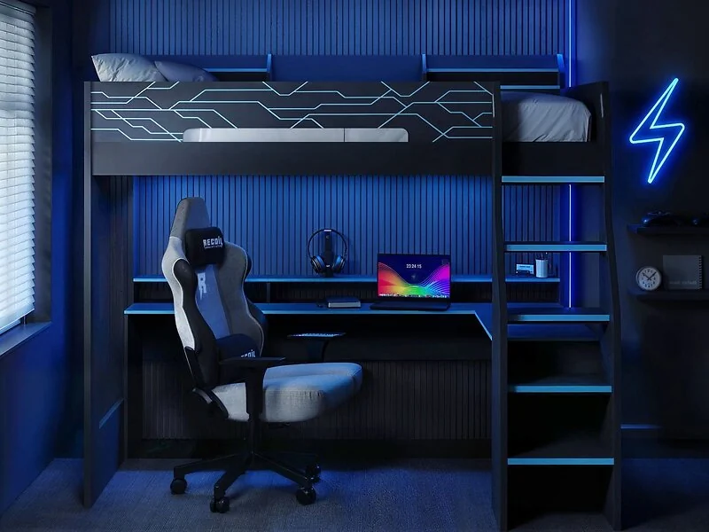 Recoil Ultimate Neon gaming high sleeper with desk - view 2