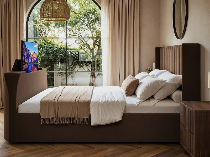 Flair Fallon TV Side Lift Ottoman Bed Brown Chenille – view 2