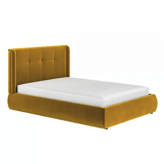 SOLACE+CO Monte Gold Velvet Winged Button Headboard Ottoman Bed