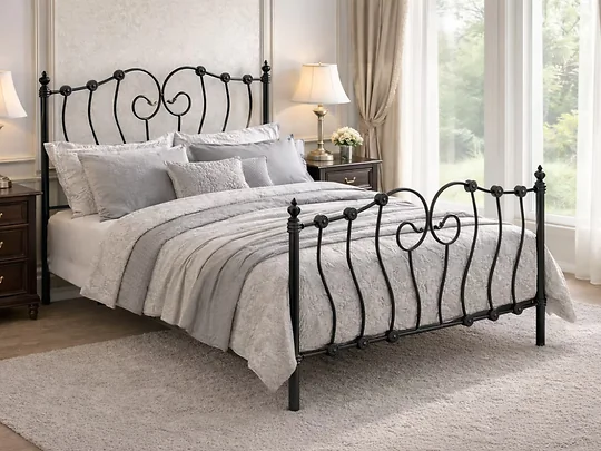 Ivory metal bed frame with sprung slats