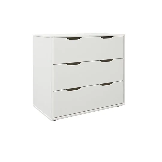 Front view of the Noomi Nora white 3 drawer chest