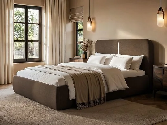 SOLACE+CO Stille upholstered ottoman bed with LED lighting
