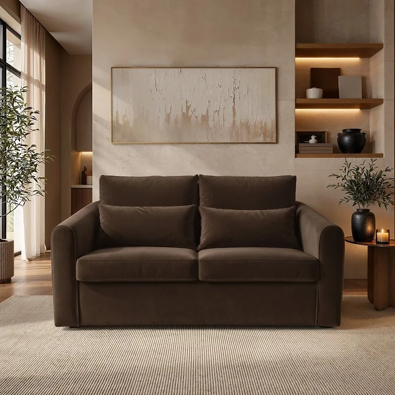 SOLACE+CO Rune brown velvet sofa bed - view 8