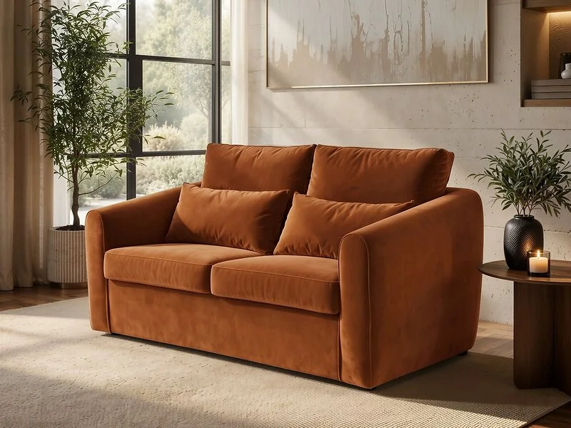 SOLACE+CO Rune 2 seater sofa bed in orange velvet - view 2