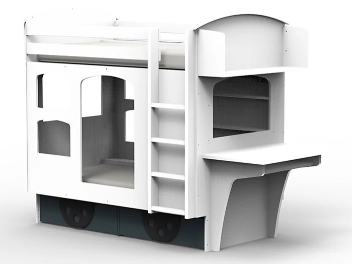Wagon-style bunk bed with right-hand ladder