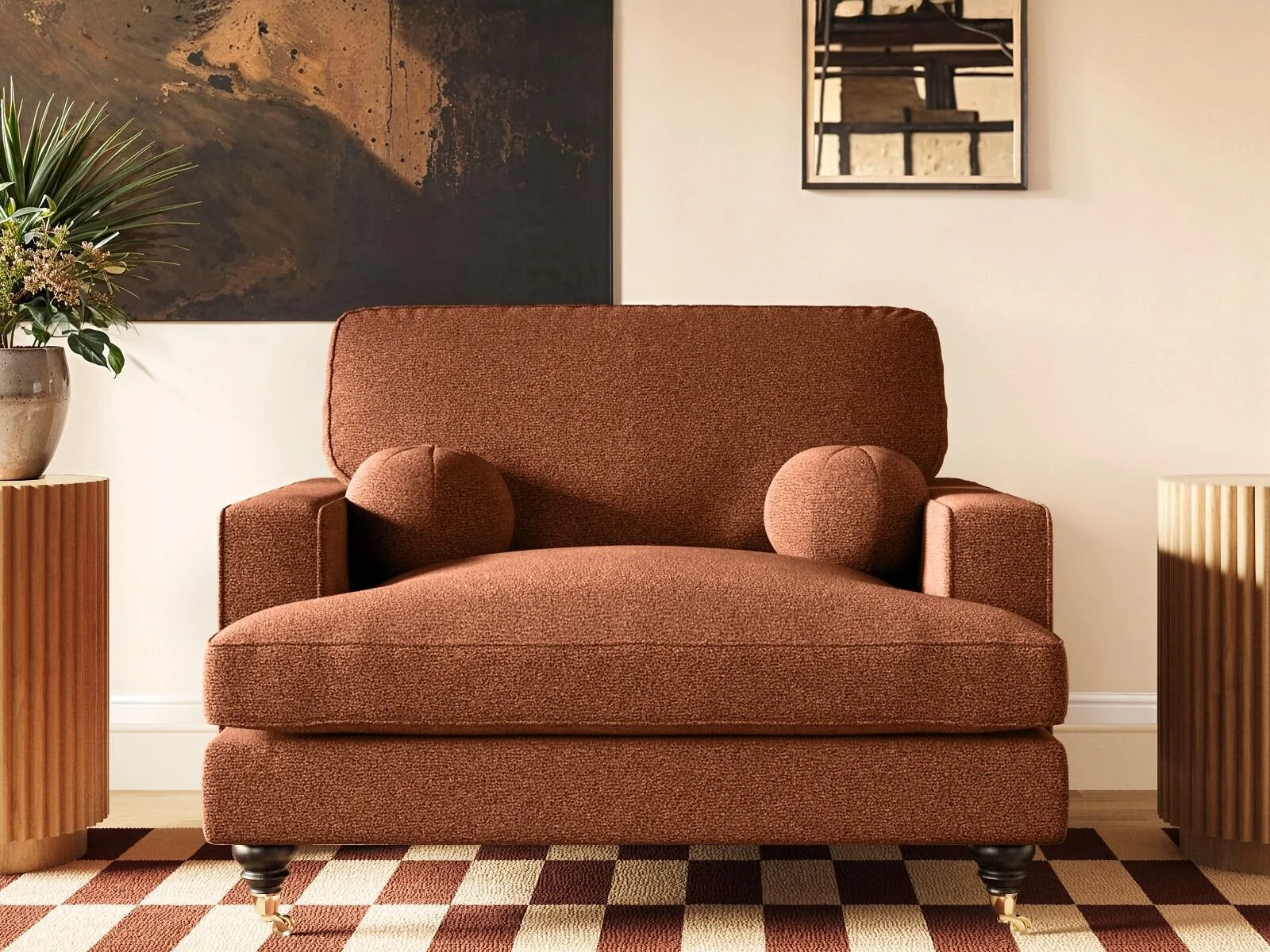 SOLACE+CO Addison orange chenille loveseat and footstool - view 6