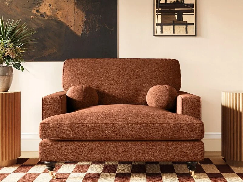 SOLACE+CO Addison orange chenille loveseat and footstool - view 6