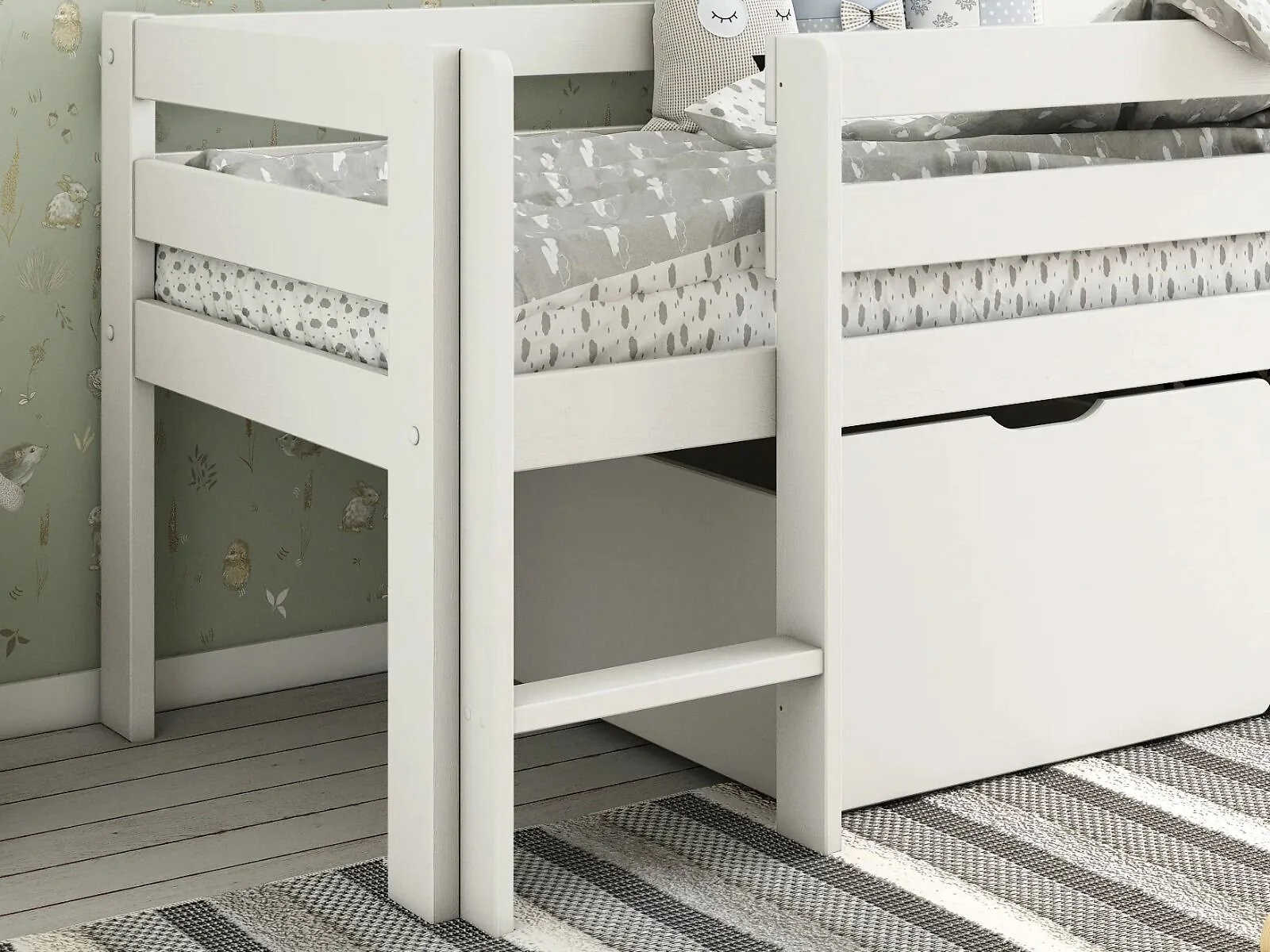 Noomi Solid Wood Shorty Mid Sleeper with Crate Drawers White (FSC-Certified) – view 4
