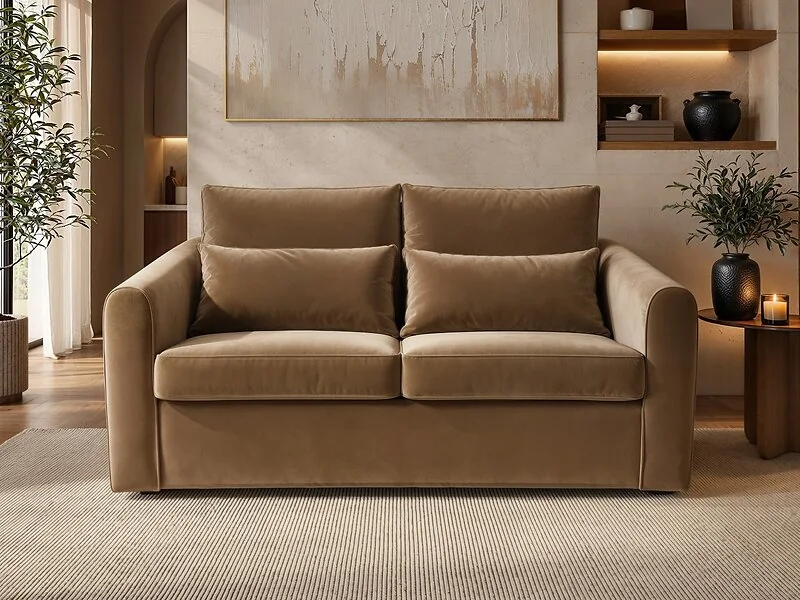 SOLACE+CO Rune 2 seater sofa bed in biscuit brown velvet