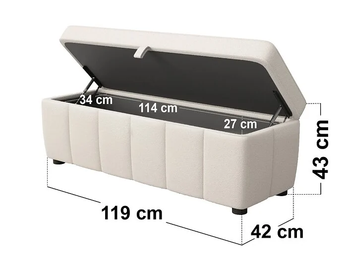 Dimensions diagram: SOLACE+CO Emilie Ottoman Blanket Box Cream Boucle