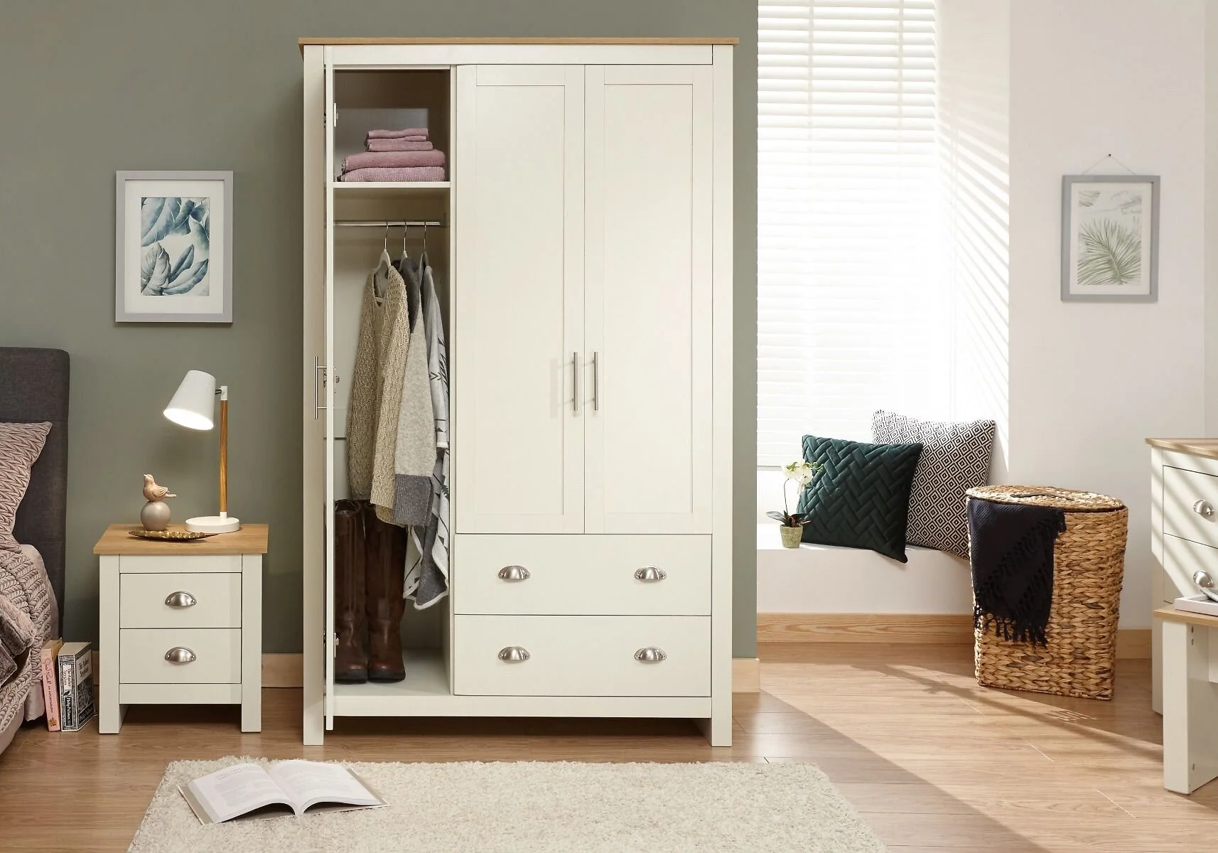 GFW Lancaster 3 door 2 drawer shaker wardrobe with oak effect