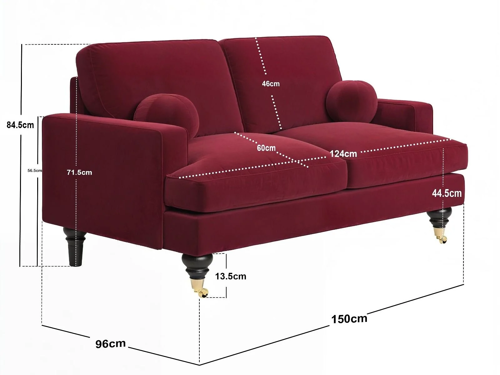 SOLACE+CO Addison 2 seater sofa with caster legs - view 18