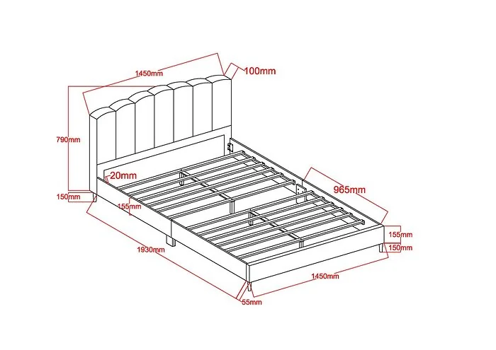 Dimensions diagram: Flair Scallop Velvet Bed Frame