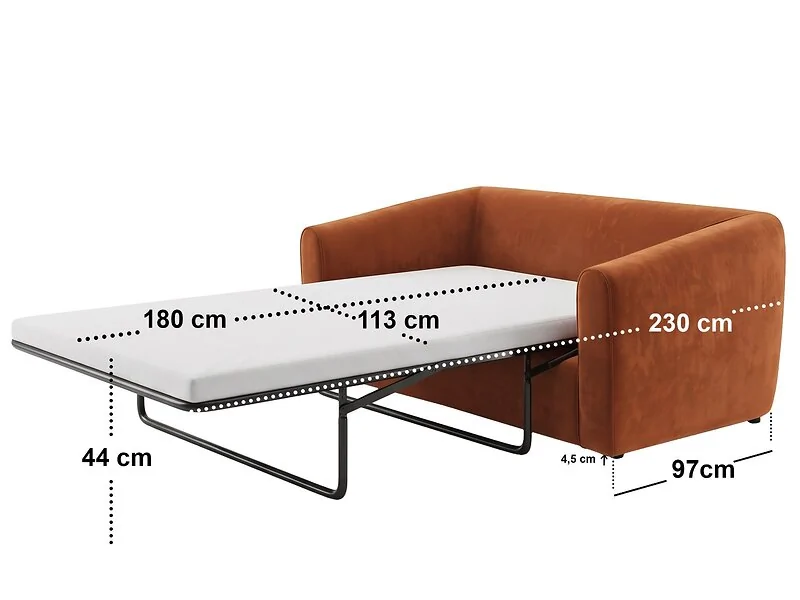 SOLACE+CO Rune 2 seater sofa bed in orange velvet - view 5