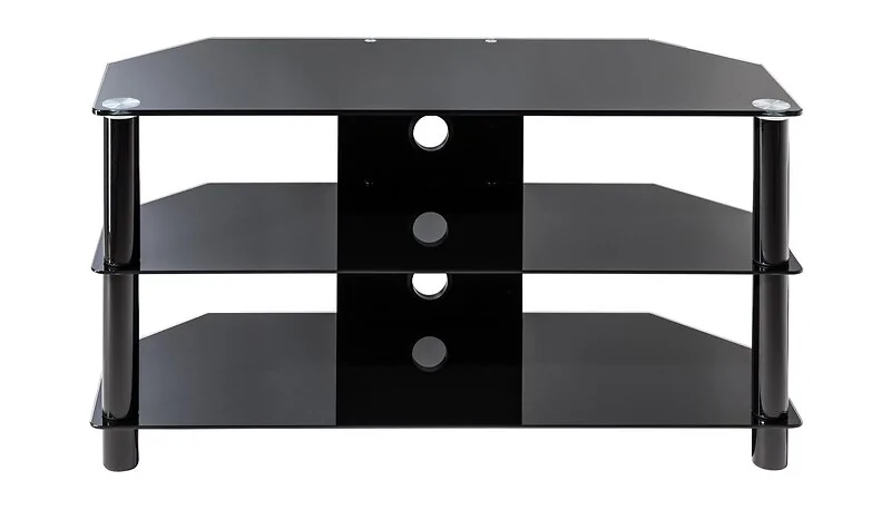 Dorel Essentials TV Stand with 3 Shelves in Black Glass