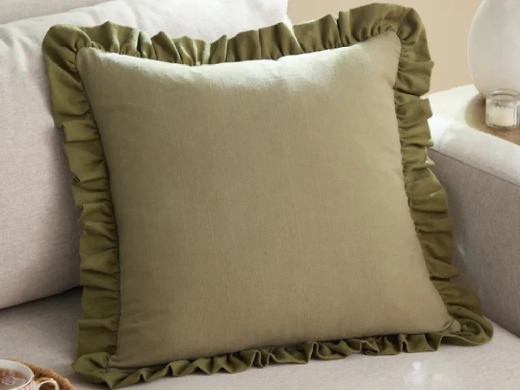 Wylder Effie Cotton Slub Ruffle Feather Cushion
